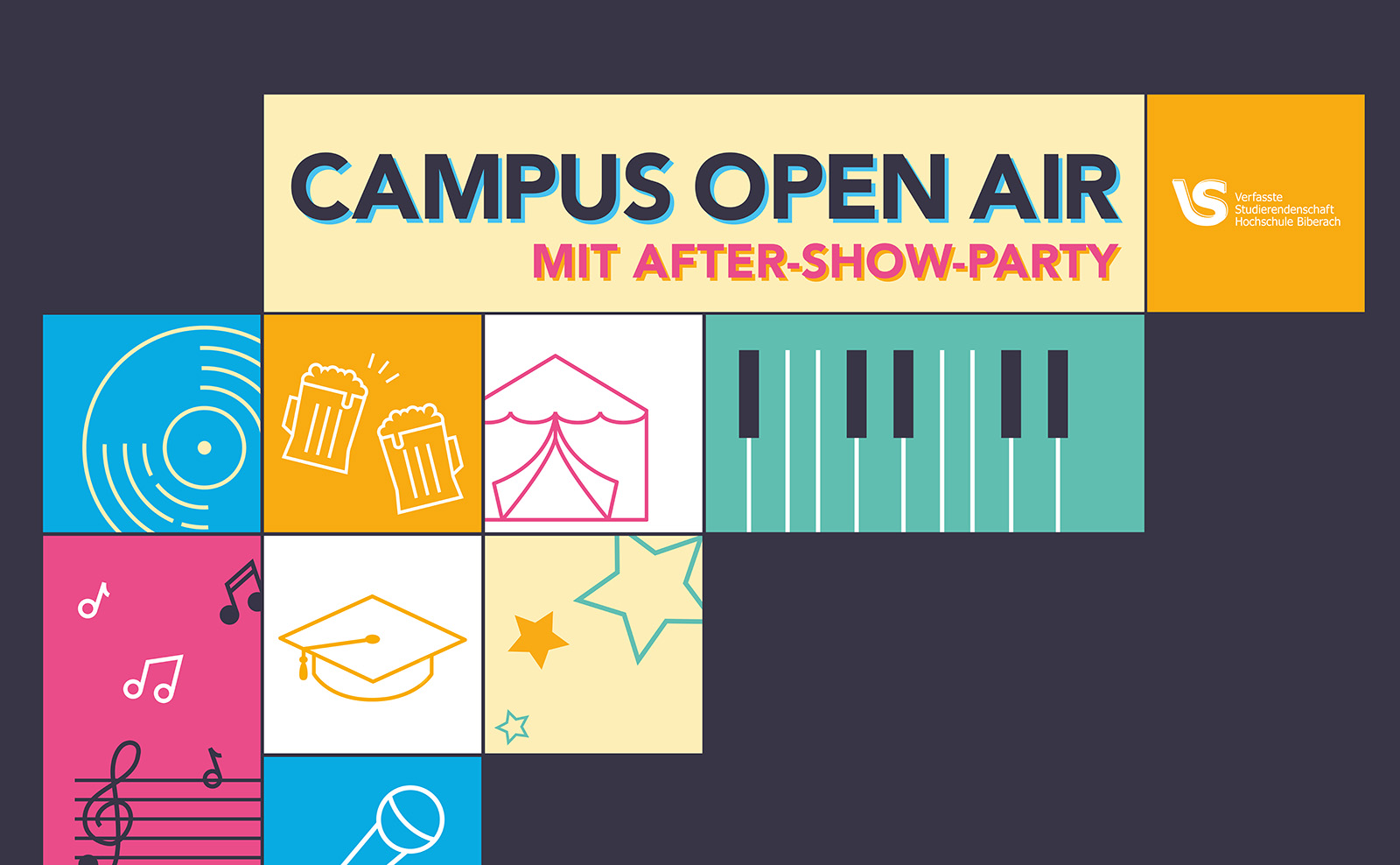 Bunte Kacheln mit Schriftzug Campus Open Air