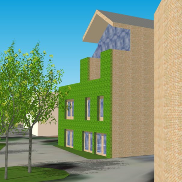 Abbildung Fassadenbegrünung Hochschule Biberach