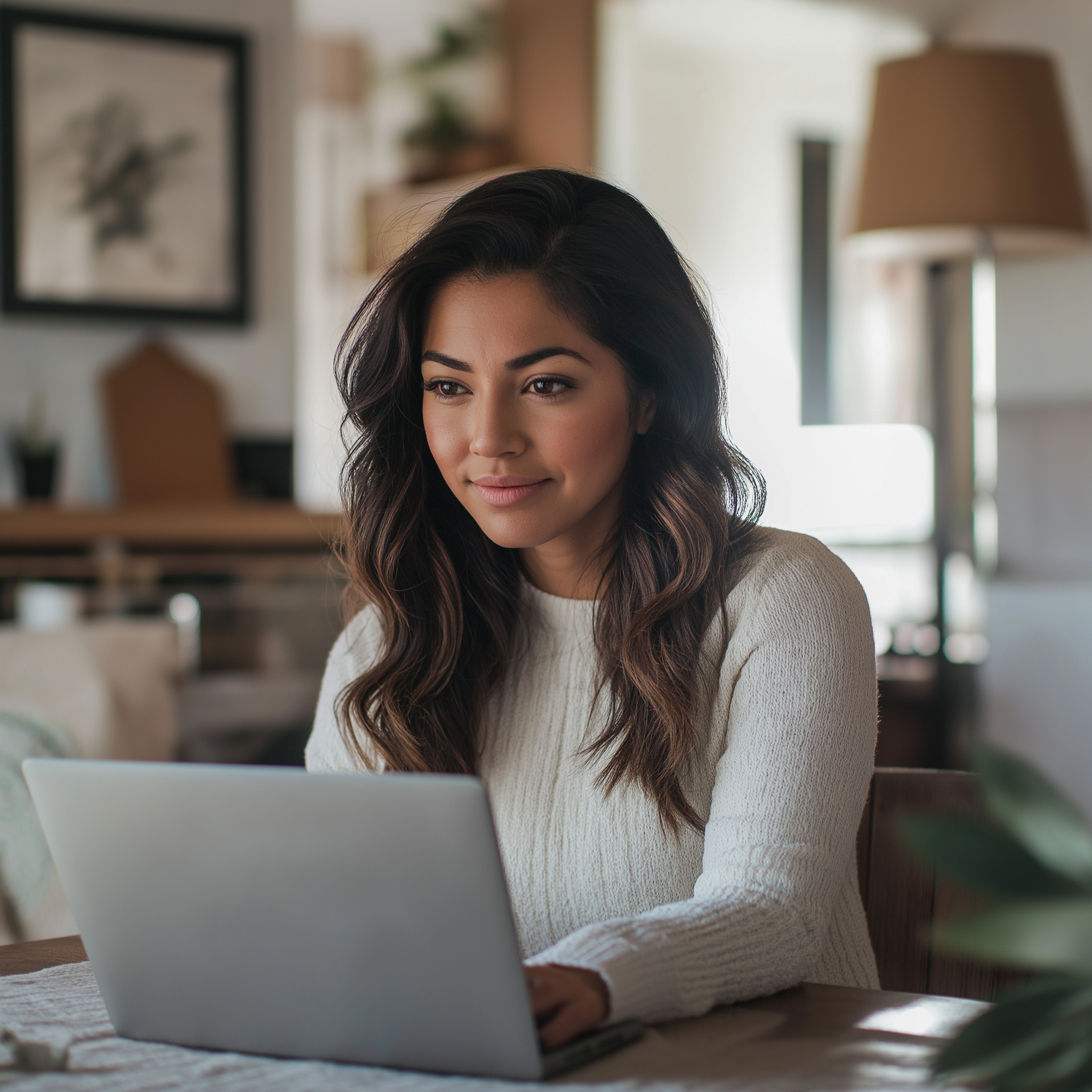Flexible Weiterbildung: Eine Studierende vertieft ihr Wissen im berufsbegleitenden Master Wirtschaftsrecht (Bau und Immobilien) bequem von zuhause am Laptop.