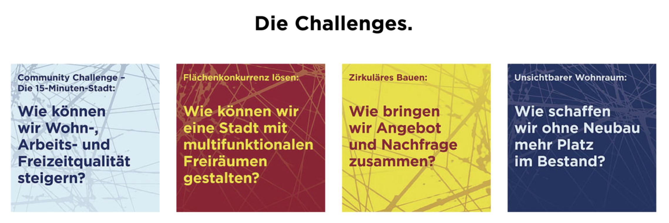 Vier Kacheln mit Challenges 