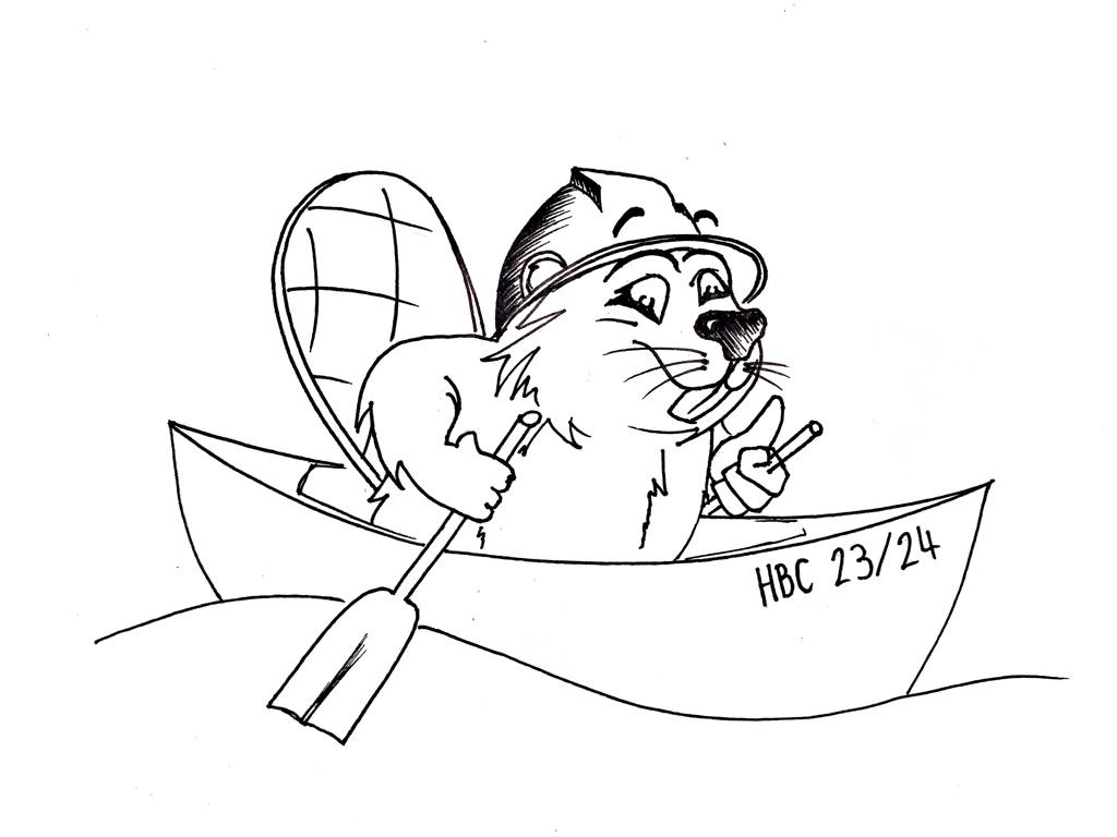 Logo gezeichnet: Biber sitzt in einem Kanu