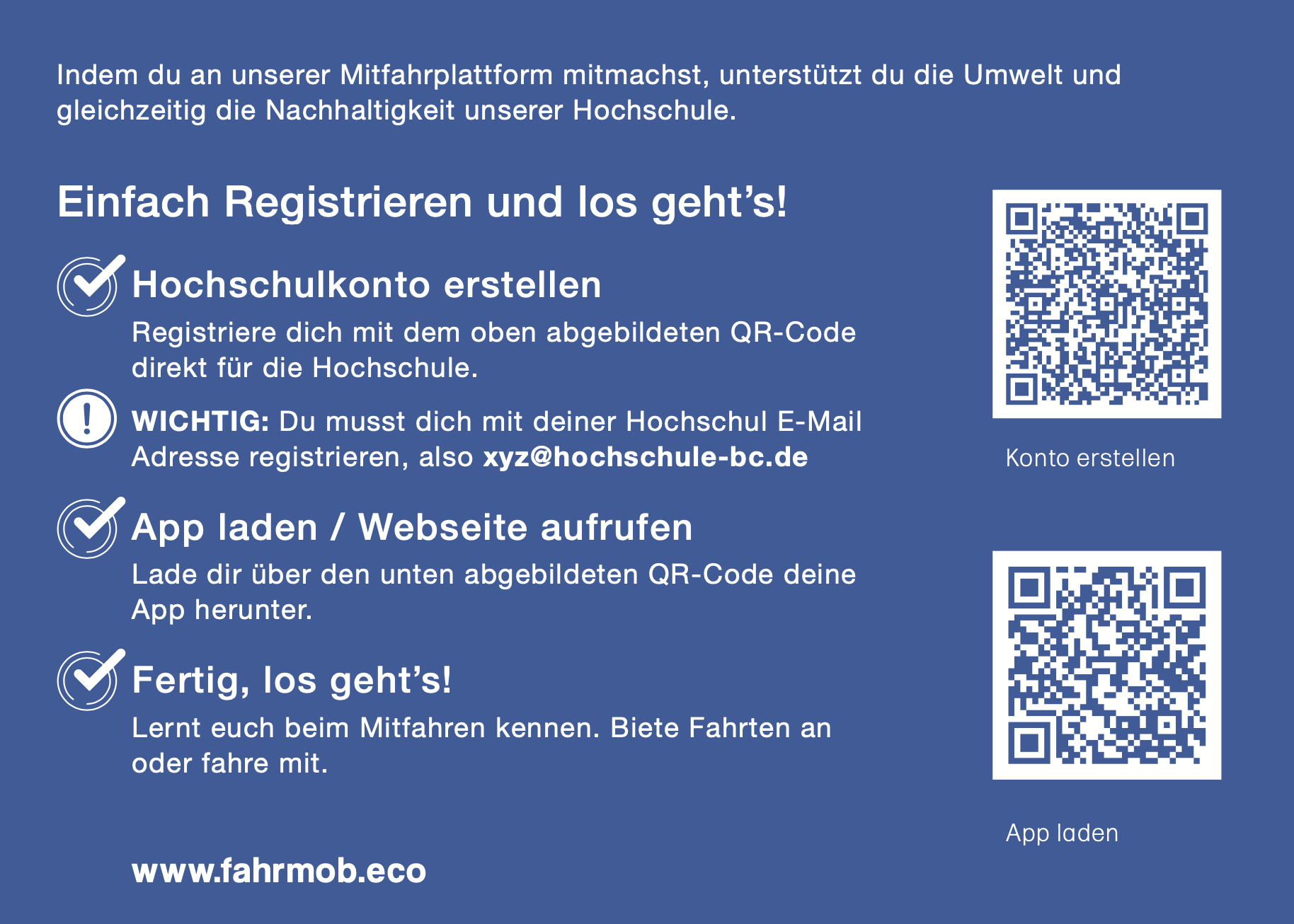 Blaues Bild mit Anleitung zur Registrierung auf Fahrmob