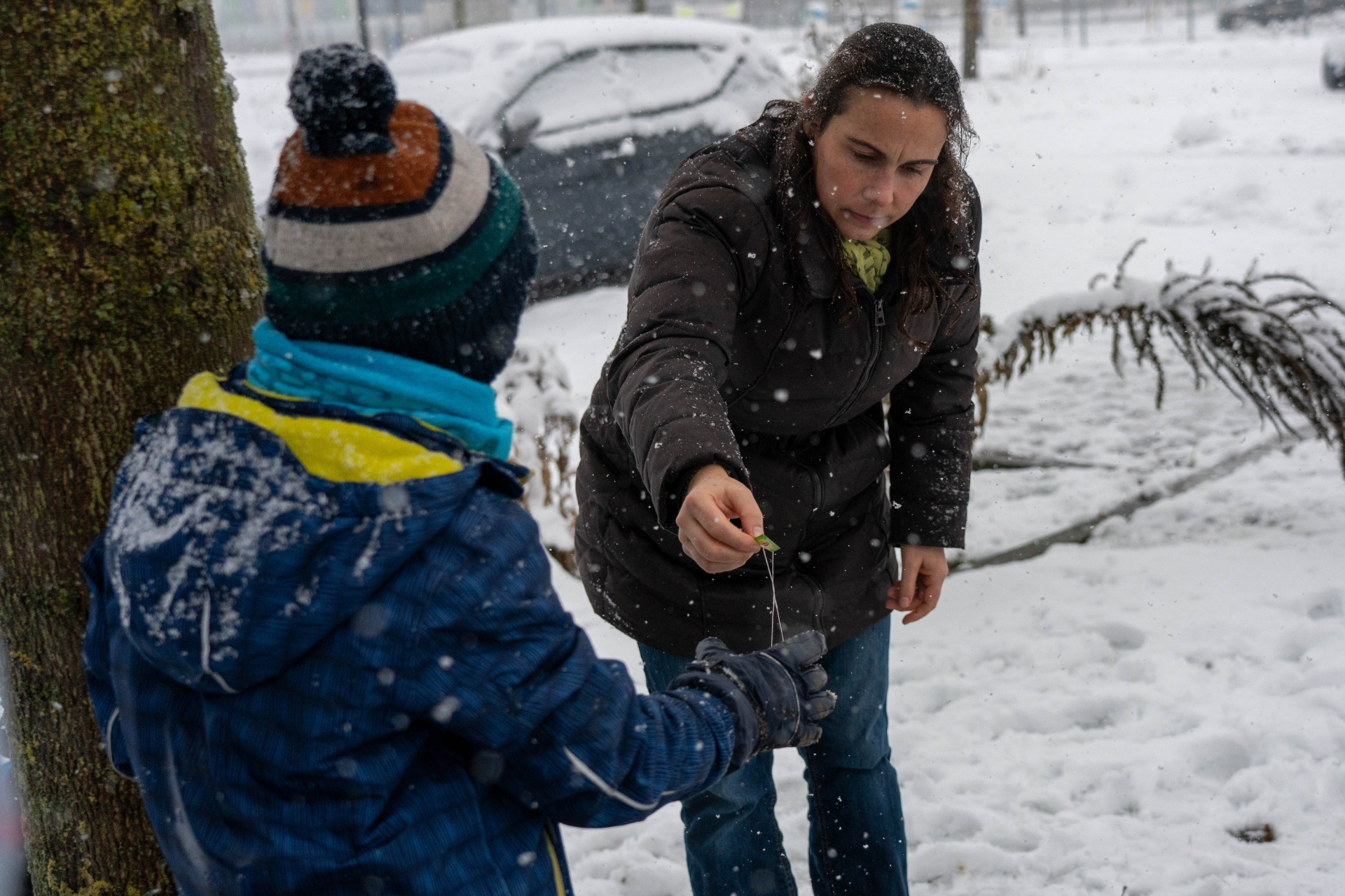 Frau reicht Junge Teebeutel