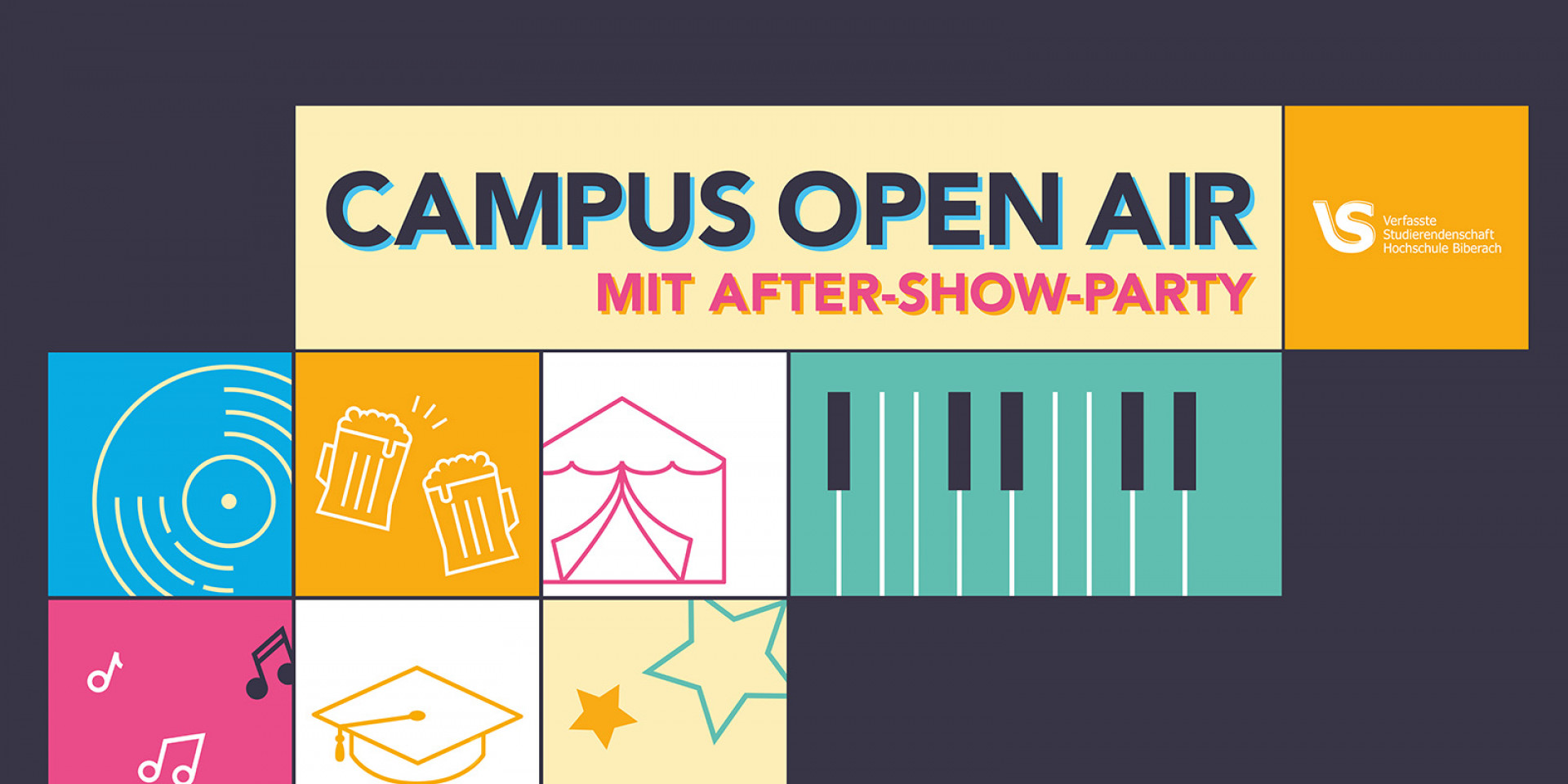 Bunte Kacheln mit Schriftzug Campus Open Air 