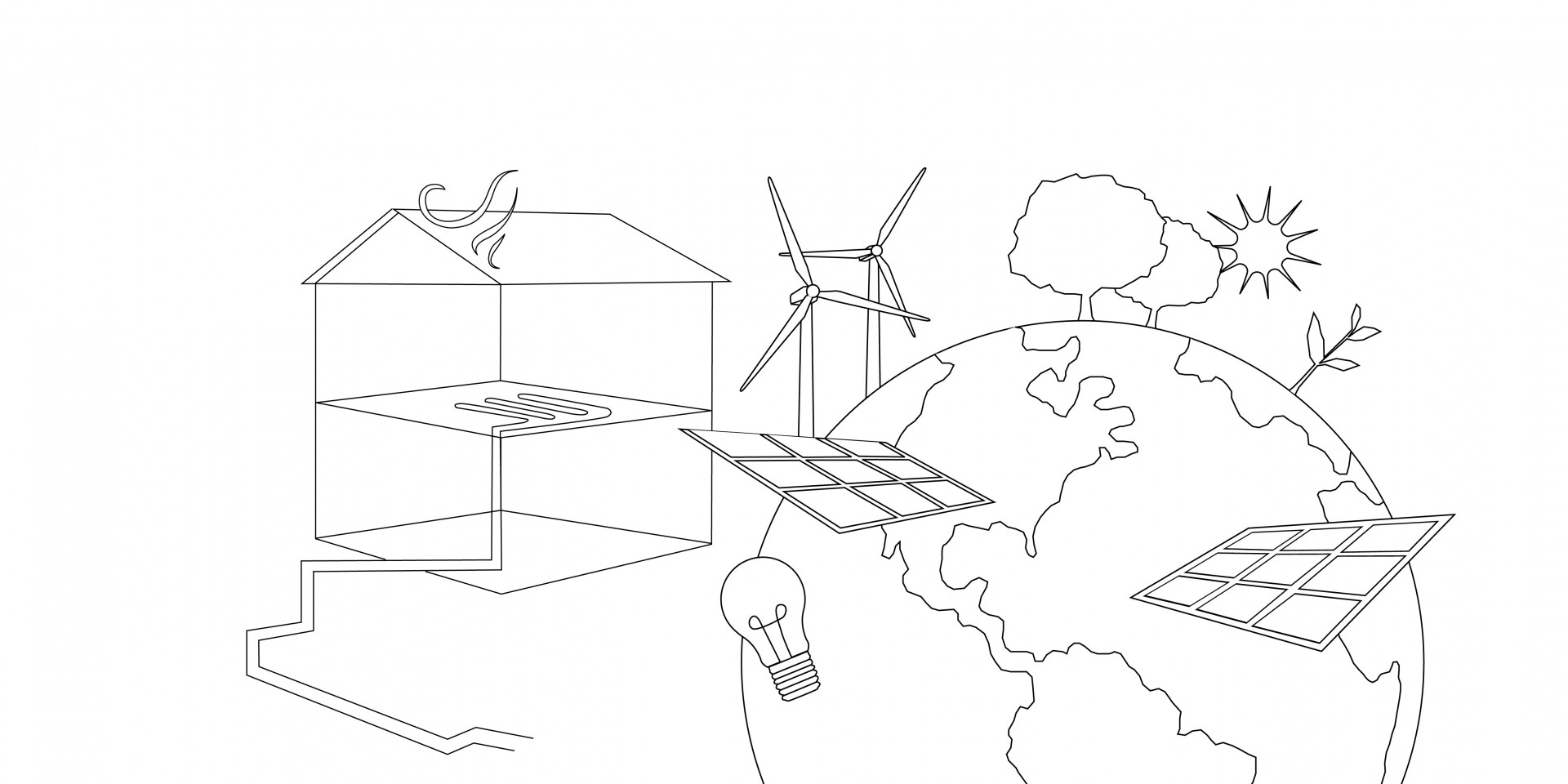 schwarz gezeichnete Icons zum Thema Energiewende und Klimaschutz