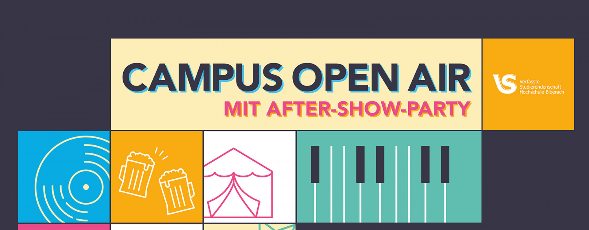 Bunte Kacheln mit Schriftzug Campus Open Air