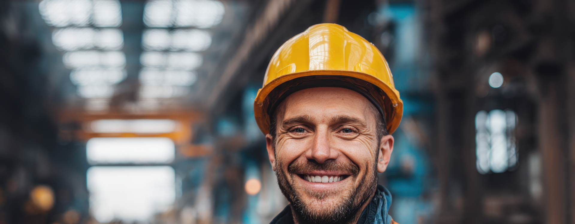 Ein Mann mit Bauhelm steht in einem Bahnhof vor Gleisen