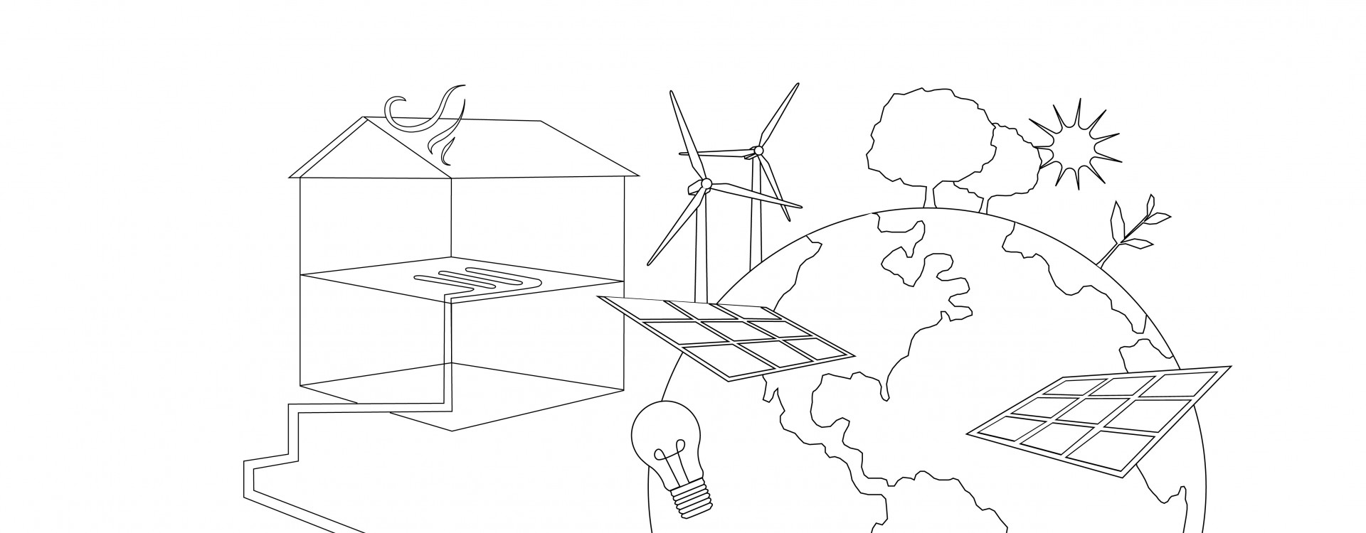schwarz gezeichnete Icons zum Thema Energiewende und Klimaschutz