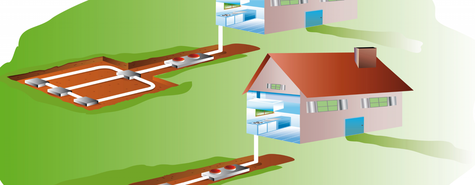 Grafik mit zwei Häusern und einer Erdwärmesone