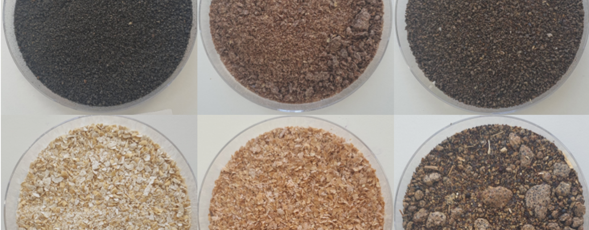 Sechs Dosen mit verschiedenen Inhalten