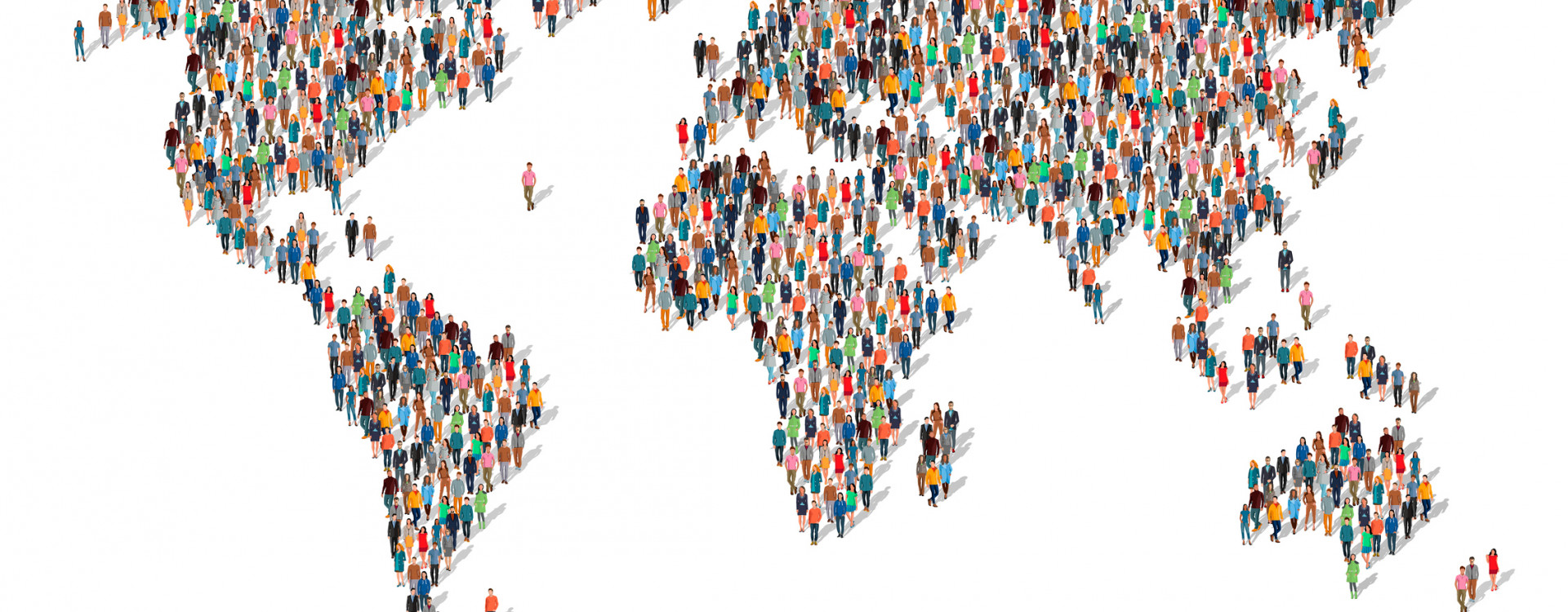 Weltkarte aus vielen bunten Menschen