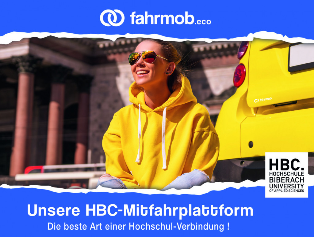 Werbung für Fahrmob: Frau in gelbem Pulli vor gelbem Auto