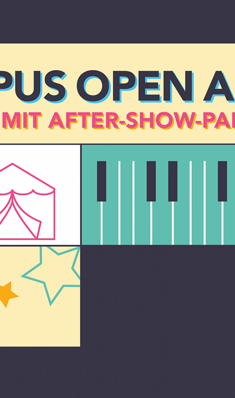 Bunte Kacheln mit Schriftzug Campus Open Air 