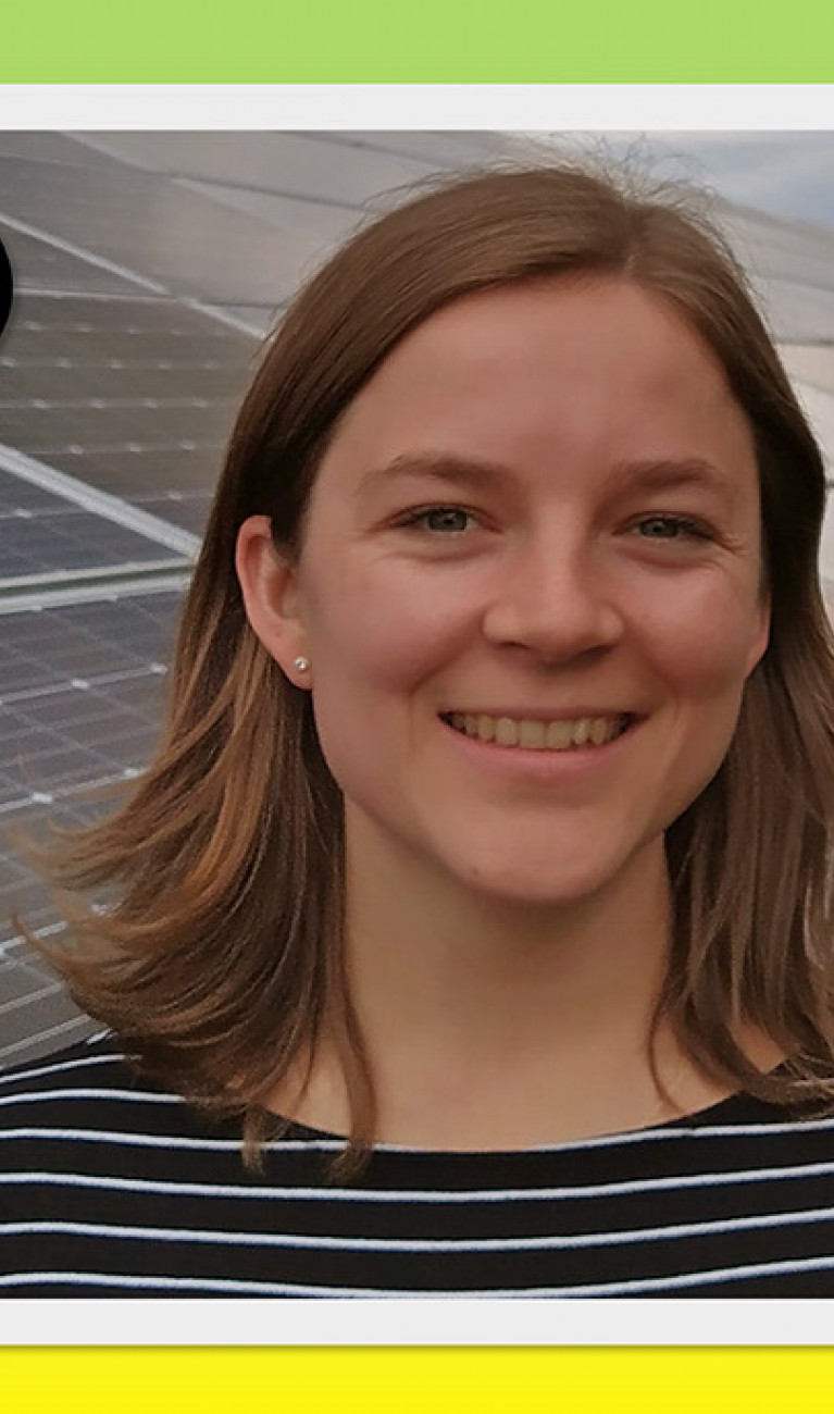 Sophia Bachert im Porträt vor grün-gelbem Hintergrund