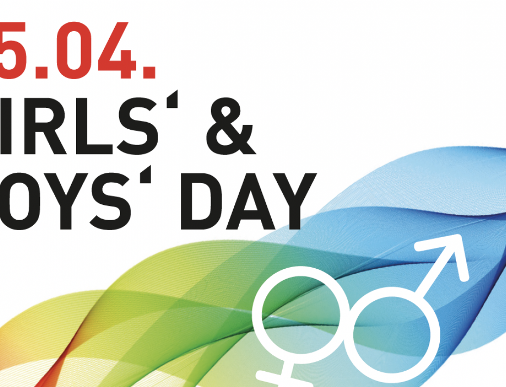 Schriftzug: 25.04. Girls und Boys Day mit bunten Farben