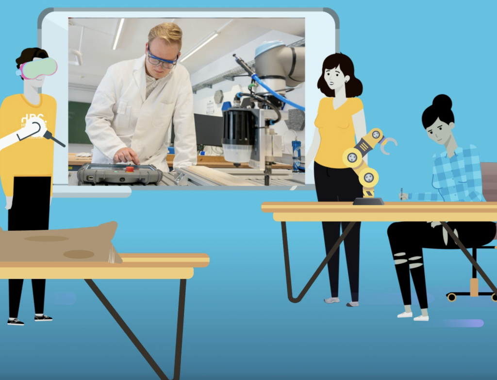 Cartoon mit drei Personen, die in einem Labor sitzen