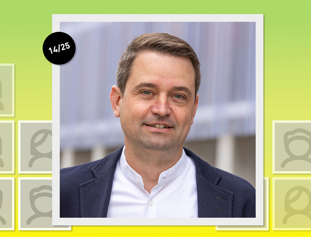 Mann im Porträt vor grün-gelbem Hintergrund