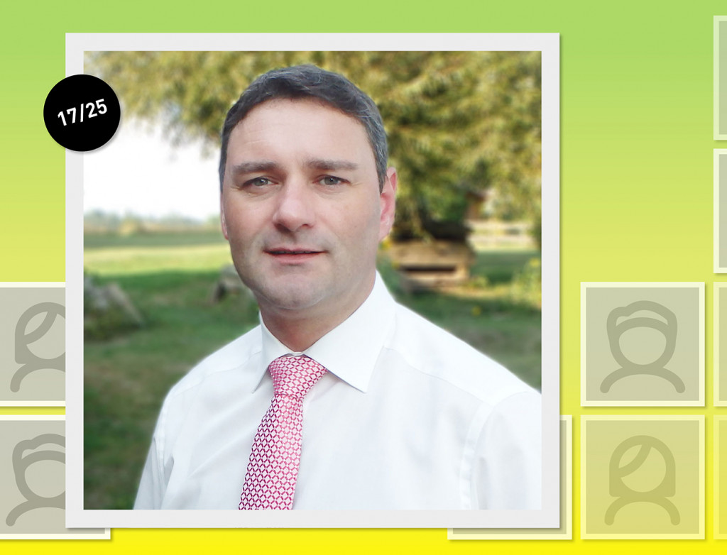 Mann im Porträt vor grün-gelbem Hintergrund