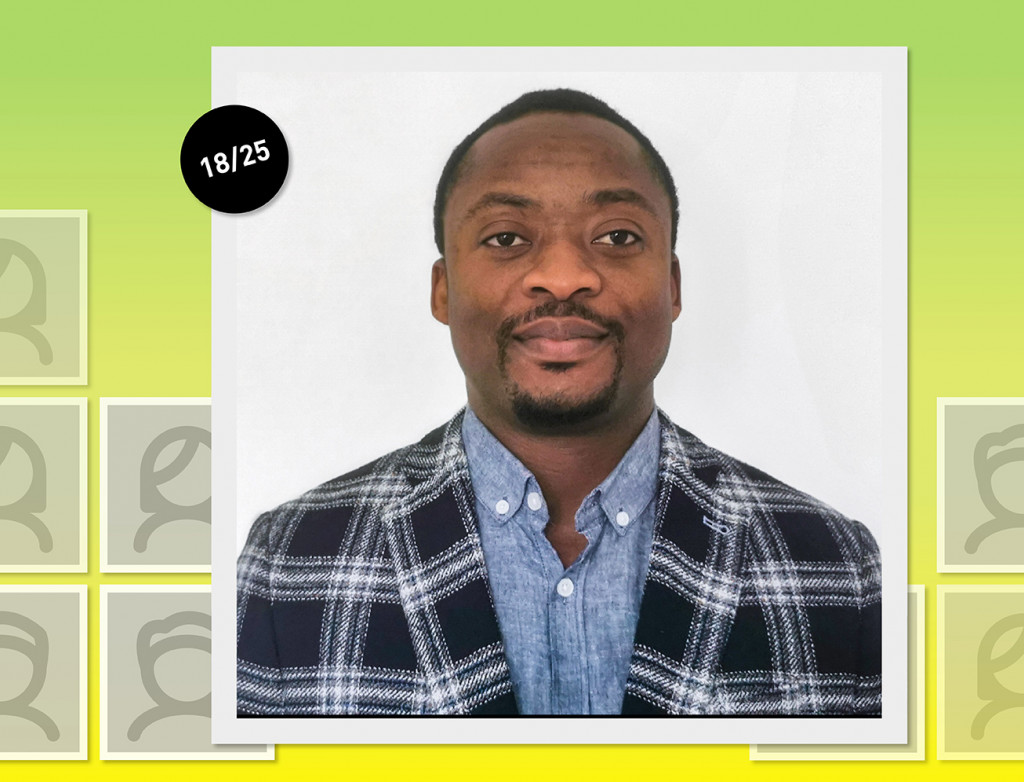 Mann im Porträt vor grün-gelbem Hintergrund