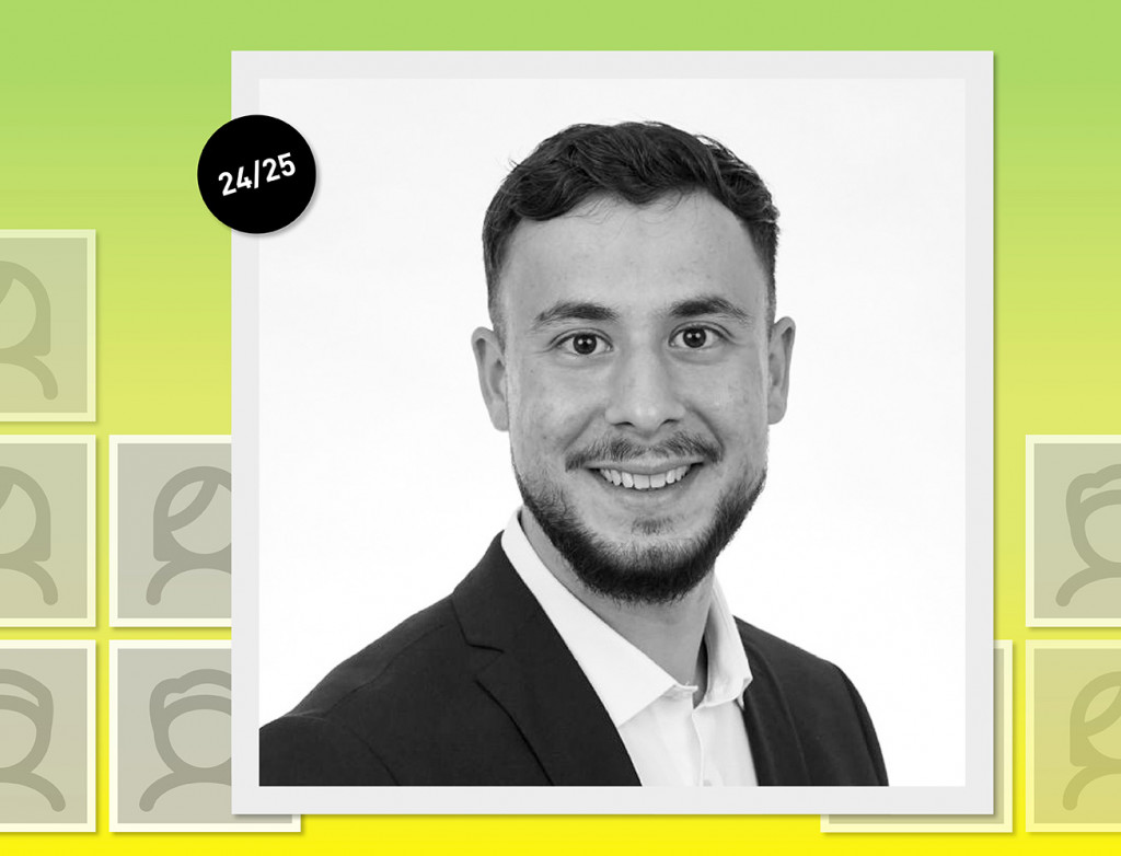 Mann im Porträt vor grün-gelbem Hintergrund