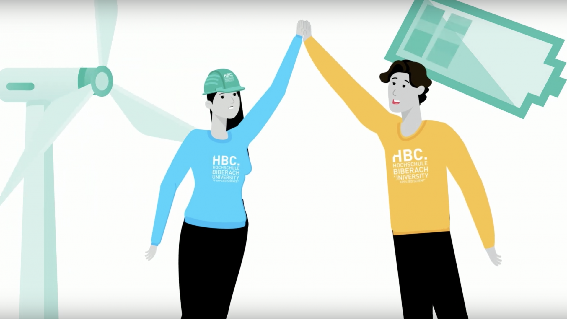 Comic: Zwei junge Menschen schlagen ein, weil sie die Energiewende vorantreiben wollen